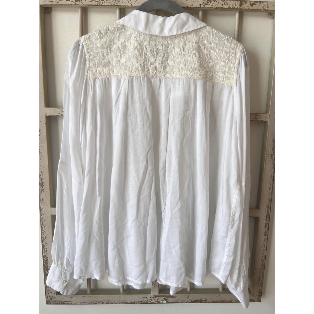 Roller Rabbit White Embroidered Yoke Peter Pan Collar Viscose‎ Blouse Small - Picture 4 of 4